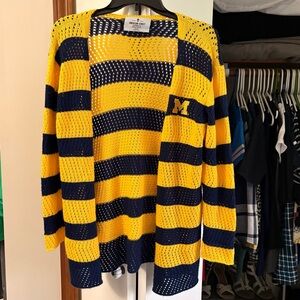 University of Michigan Striped Medium Cardigan Sweater